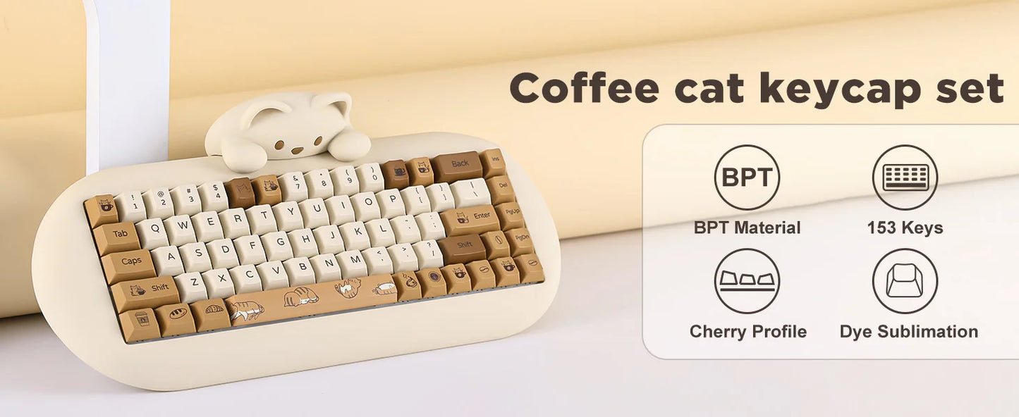Coffee and Cats Keycap Set